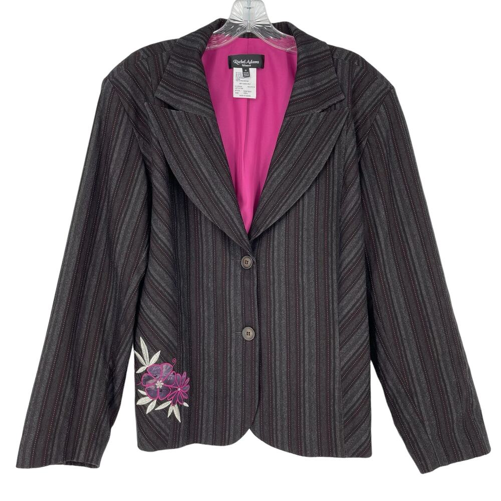 Dark Academia Striped Blazer Size 18 Floral Embroidery Career 90s Y2K